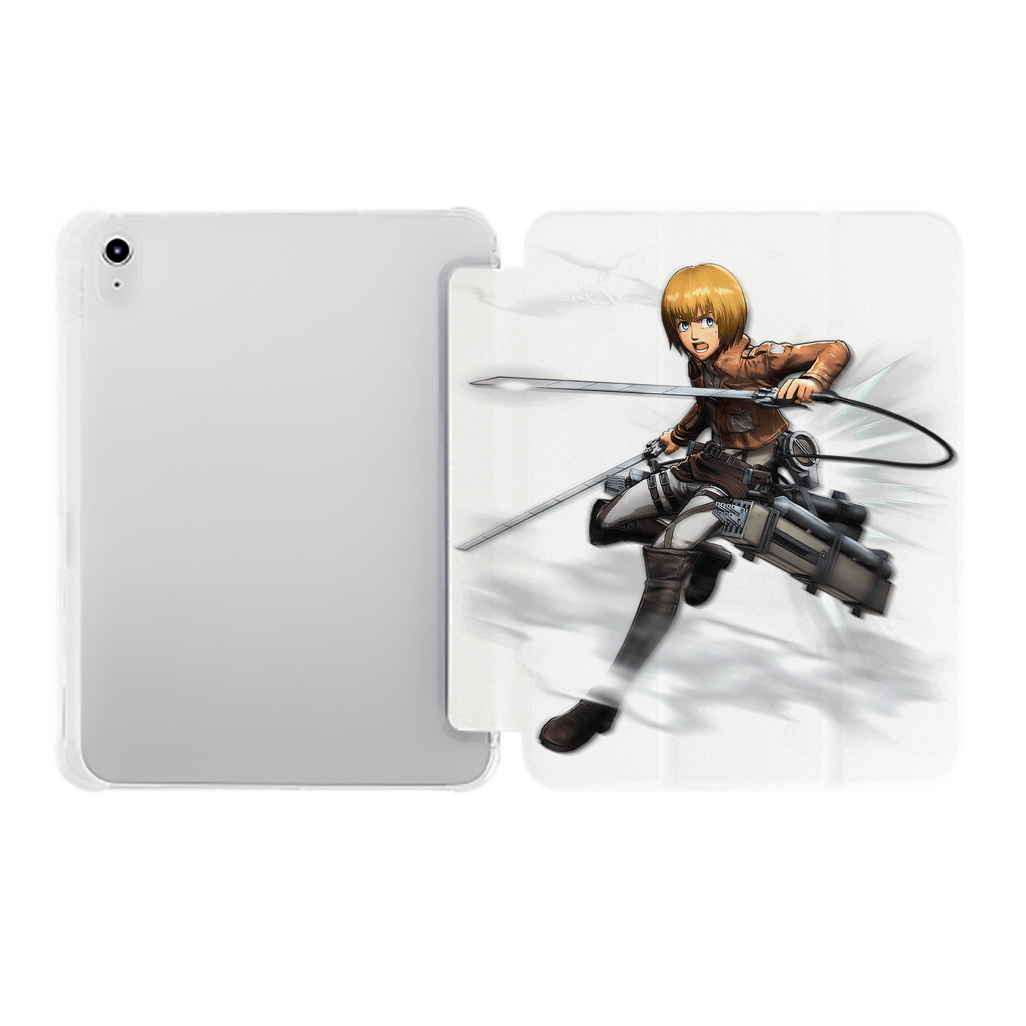（画像用） 進撃の巨人 アルミン·アルレルト Attack on Titan Armin Arlert IPad ケース ペン収納付き 三つ折りスタンド PUレザー×シリコン 対応機種9.5/10.5/10.9インチ